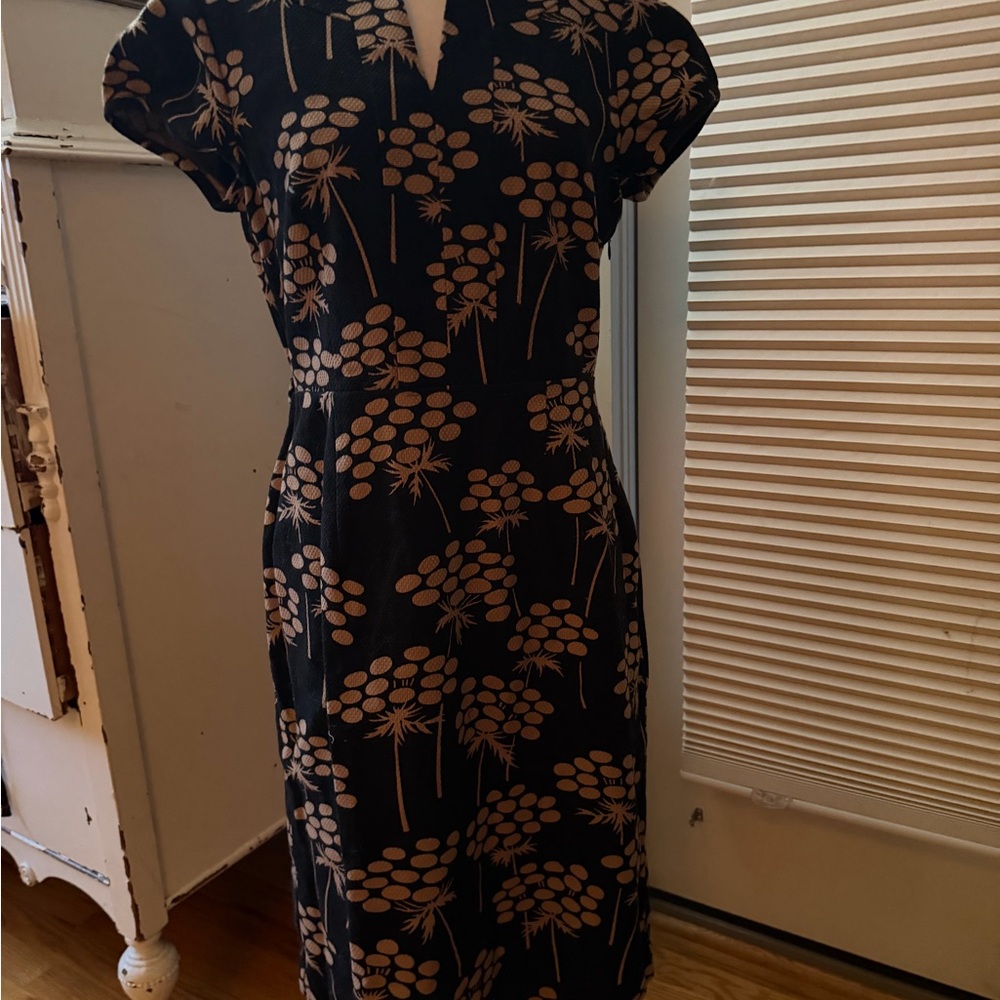 Boden Black and Tan Floral Midi Dress